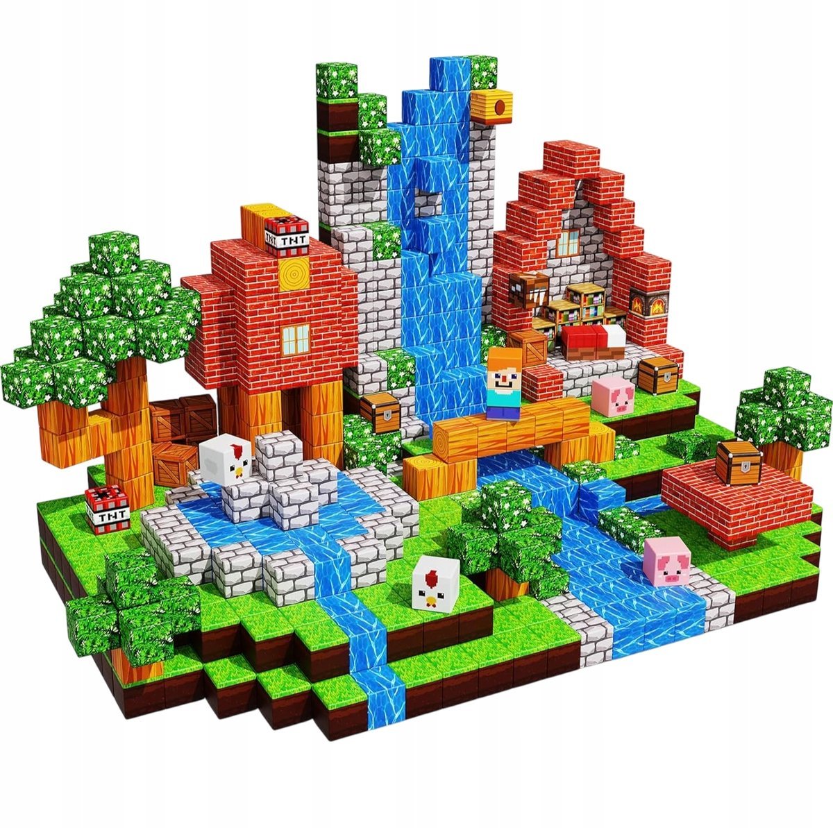 ZESTAW 200 KLOCKÓW MAGNETYCZNYCH KLOCKI SZEŚCIANY KONSTRUKCYJNE + 2 LUDZIKI