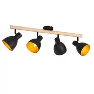 Lampy sufitowe - QAZQA Wiejski spot czarny z drewnianymi 4 lampami - Flint - miniaturka - grafika 1