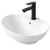 Umywalki - Umywalka nablatowa owal ceramiczna biała stawiana połysk z otworem przelew - miniaturka - grafika 1