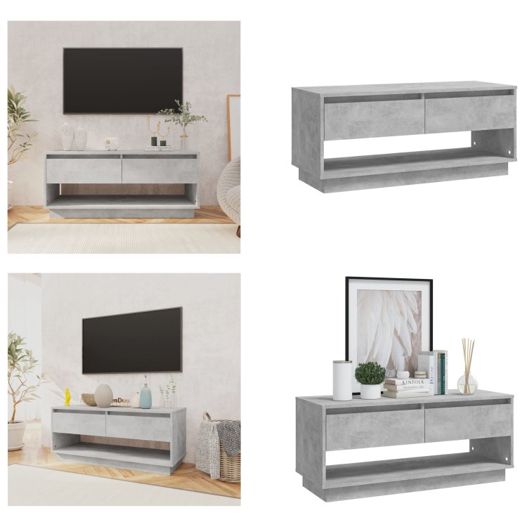 vidaXL Szafka pod TV betonowa szara 102x41x44 cm materiał drewnopochodny - Szafka pod TV - Szafki pod TV - Szafki pod TV - Szafka niska - Szafka stereo