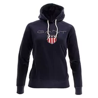 Bluzy damskie - GANT Damska bluza z kapturem Shield Sweat Hoodie Logo, niebieski (Evening Blue), XS - miniaturka - grafika 1