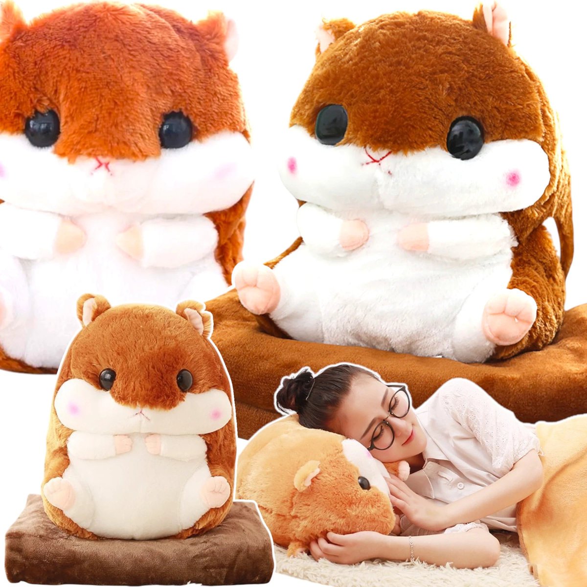 CHOMIK Z KOCYKIEM DUŻA MASKOTKA PRZYTULANKA PODUSZKA KOCYK PLUSZAK 35CM KOC