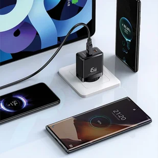 USAMS Ład. siec. 1xUSB-C+1xUSB 45W (only head) GaN PD3.0 +QC3.0 Fast Charging biały/white CC178TC02 (US-CC178) - Ładowarki do telefonów - miniaturka - grafika 5