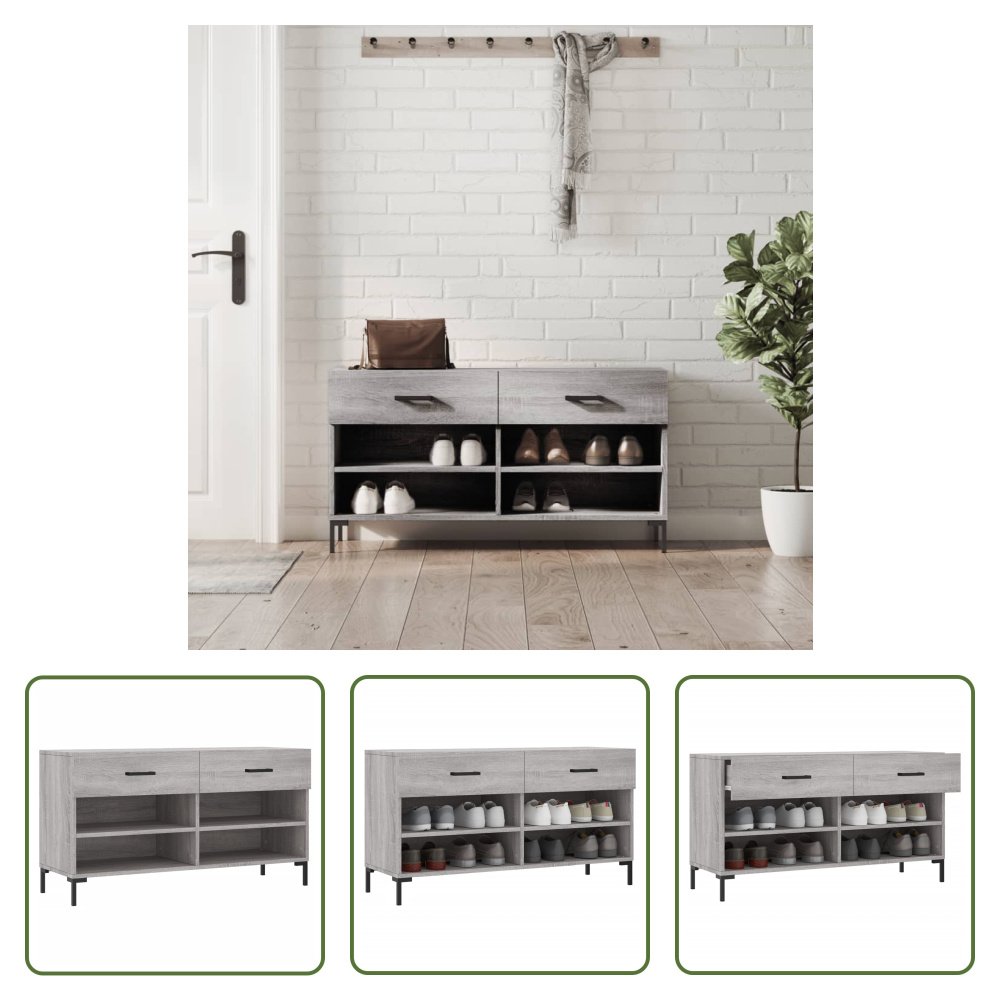 The Living Store Ławka na buty szara Sonoma 102x35x55 cm Materiał drewnopochodny
