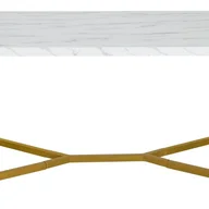 Ławy i stoliki kawowe - Stolik Kawowy z Marmuru 107 × 60 × 45 cm Obciążenie 75 kg – Metalowa Rama w Kształcie Litery X – Biały + Złoty - miniaturka - grafika 1