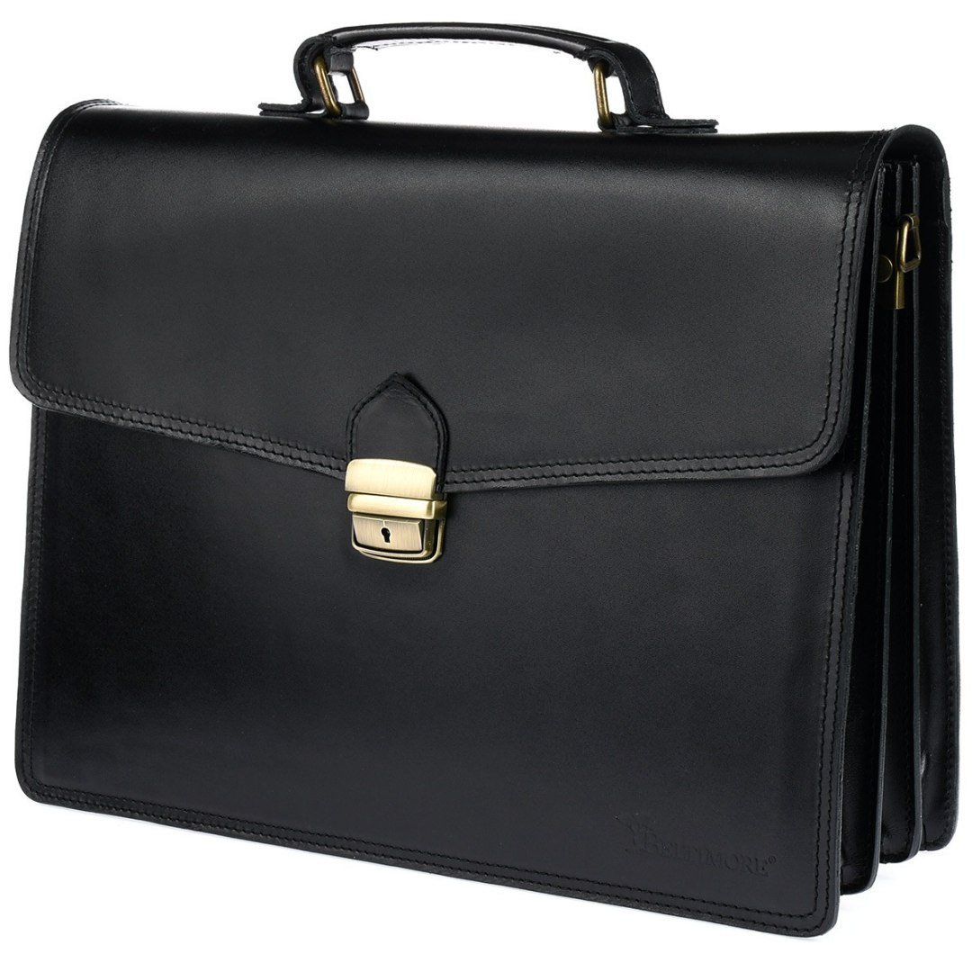 Czarna skórzana aktówka męska elegancka teczka na dokumenty Beltimore J20 czarny