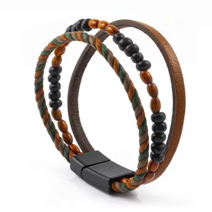 Bransoletka skórzana brązowo-czarna EM 18 - EM Men's Accessories - Bransolety męskie - miniaturka - grafika 1