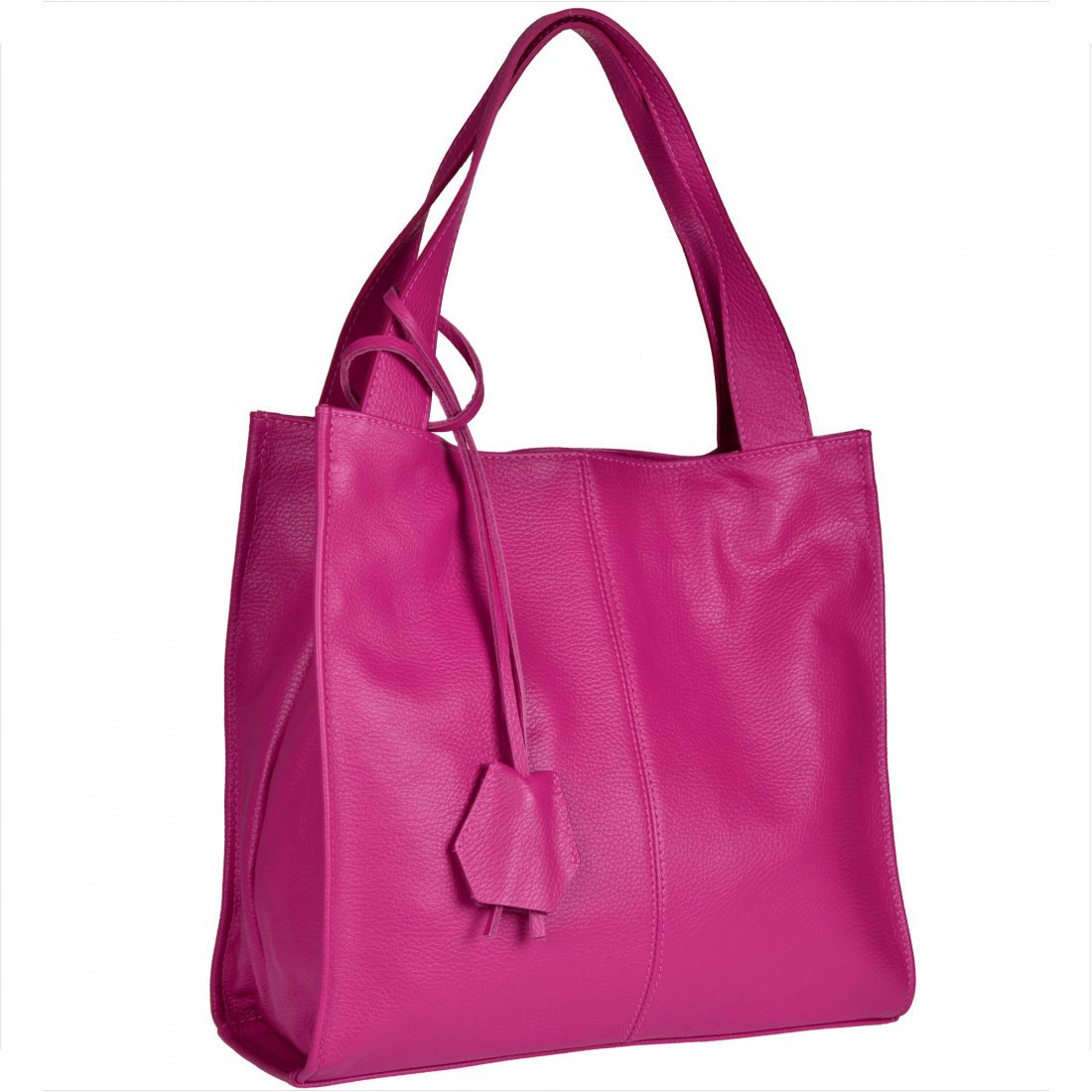Duża torebka włoska shopper bag skóra naturalna fuksja