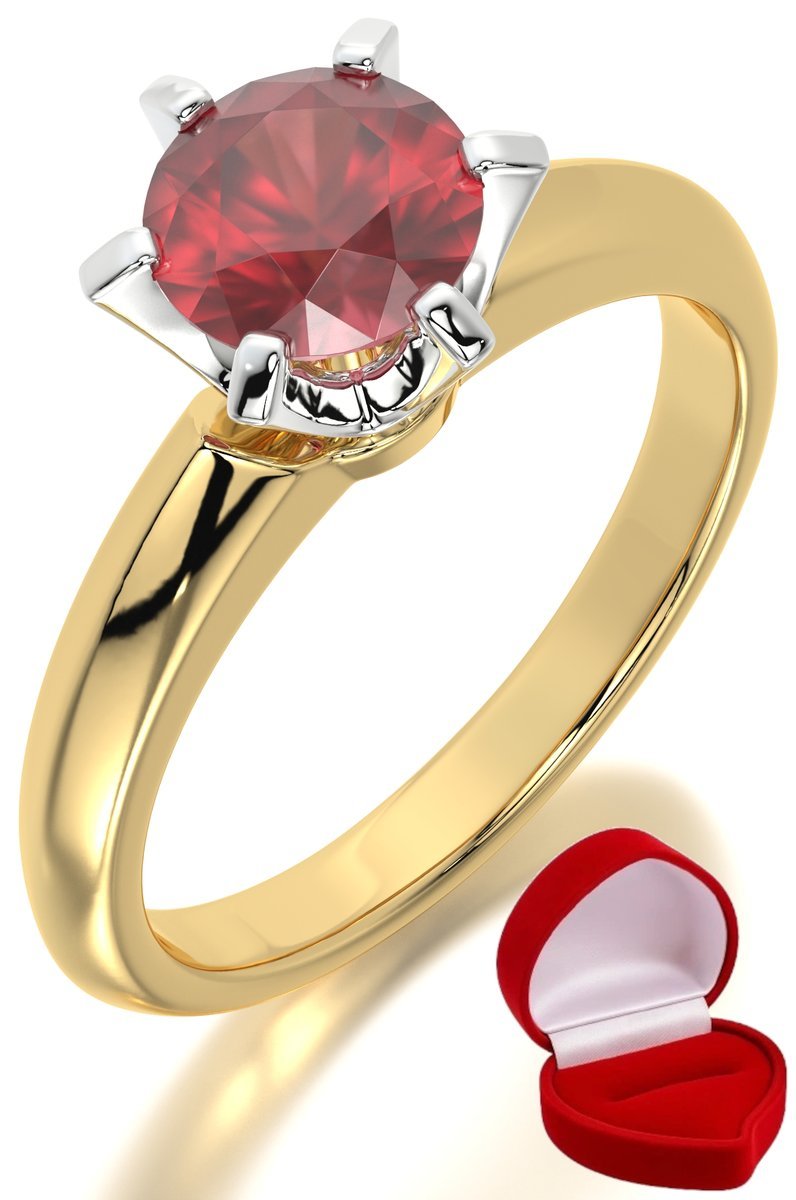 ZŁOTY PIERŚCIONEK ZARĘCZYNOWY 585 14k RUBIN 1 ct + PUDEŁKO CERTYFIKAT R26