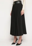 Spódnice - Czarna Spódnica z Podwójnym Paskiem z Ekoskóry i Szerokimi Plisami Hiritai - miniaturka - grafika 1
