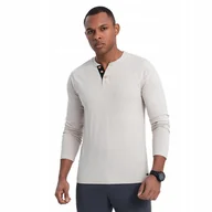 Koszulki męskie - Koszulka męska Longsleeve guziki jasnoszary bawełna V6 OM-LSCL-0107 r. S - miniaturka - grafika 1