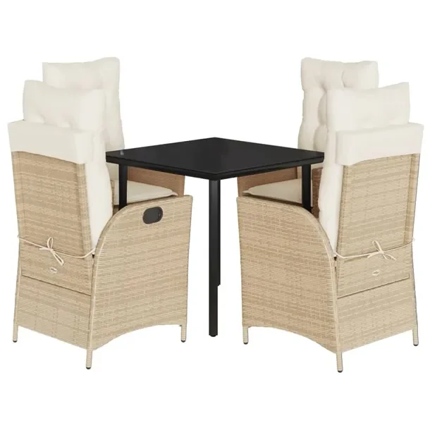 Zestaw mebli ogrodowych czarny rattan PE, stół 80x80x74 cm, krzesła beż