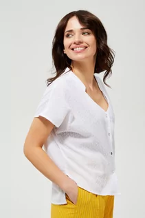 Koszule damskie - Koszula damska bawełniana a na krótki rękaw oversize biała - grafika 1