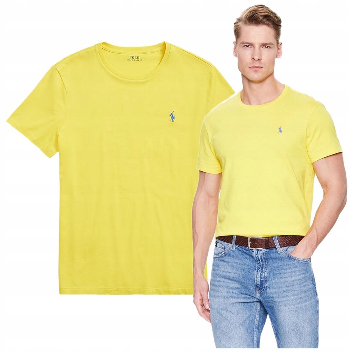 koszulka meska polo ralph lauren bawelniana tshirt meski żółty PREMIUM r.M