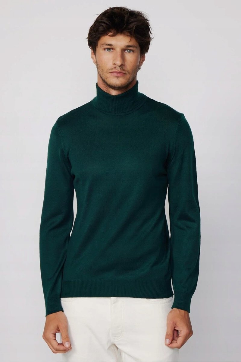 MĘSKI SWETER Z GOLFEM W CIEMNOZIELONYM KOLORZE 70% AKRYL 30% WEŁNA XL 5GA*