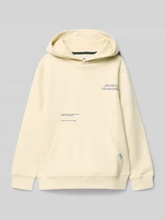 Bluzka o kroju regular fit z kapturem i naszywką z logo - Swetry dla chłopców - miniaturka - grafika 1