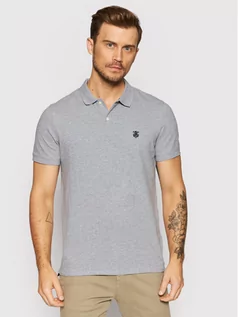 Koszulki męskie - Selected Homme Polo Embroidery 16049517 Szary Regular Fit - grafika 1