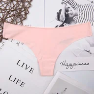 Majtki damskie - Różnokolorowe gładkie stringi - XL Jasnoróżowy - miniaturka - grafika 1