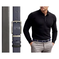 Paski - Męski pasek skórzany do spodni dwustronny czarny granat klamra obrotowa - miniaturka - grafika 1