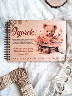 Pamiątka Chrztu Świętego - ALBUM MIŚ W WÓZKU z dedykacją, prezent na Roczek, Chrzest, narodziny - miniaturka - grafika 1