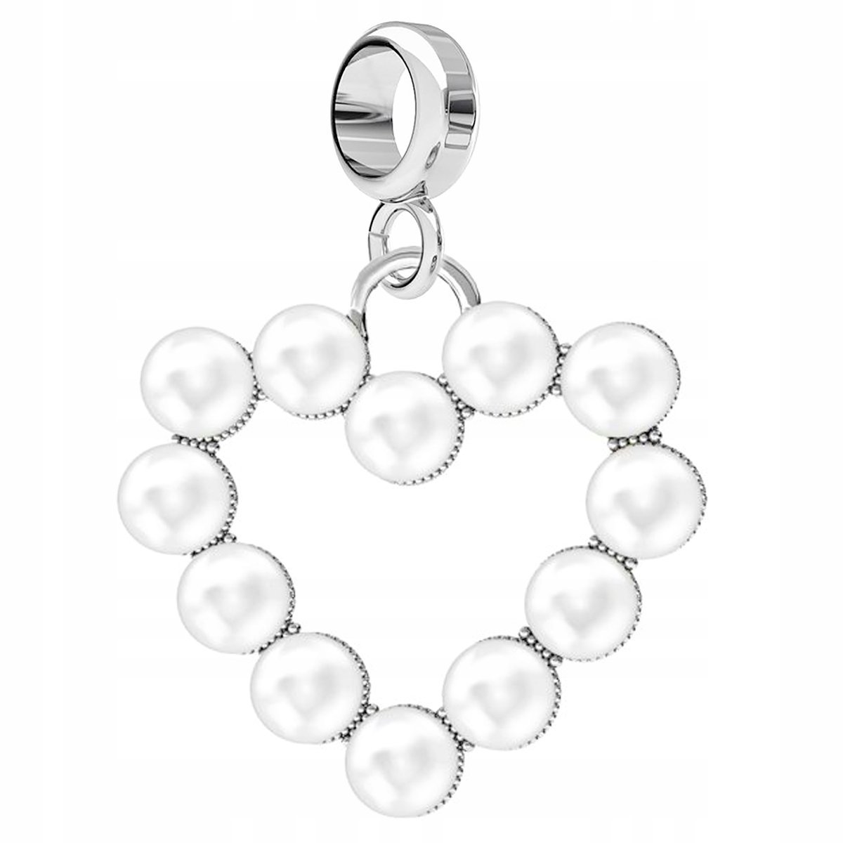 Charms Srebrny Serce z Białymi Perłami Białe Perły Serduszko SREBRO 925