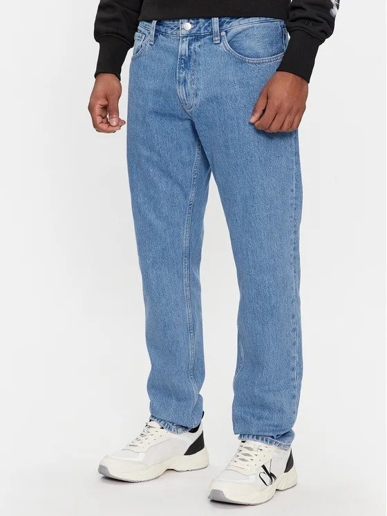CALVIN KLEIN JEANS NIEBIESKIE JEANSY PROSTE Z LOGO CK 31/32 7CA