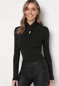 Bluzki damskie - Czarna Bluzka z Półgolfem Ozdobiona Drapowaniem Binare - miniaturka - grafika 1