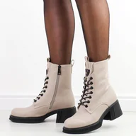 Botki damskie - Beżowe skórzane botki damskie Vinceza 671 - miniaturka - grafika 1