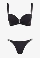 Stroje kąpielowe - Czarne Bikini Usztywnianym Biustonoszem z Regulowanymi Ramiączkami Zdobione Cyrkoniami Sloella - miniaturka - grafika 1