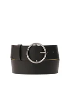 Paski - Czarny szeroki pasek ze srebrną klamrą - 80 - miniaturka - grafika 1