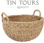 Dekoracje domu - OKRĄGŁY KOSZ Z TRAWY MORSKIEJ Z UCHWYTAMI 42x42x21/27 cm - miniaturka - grafika 1