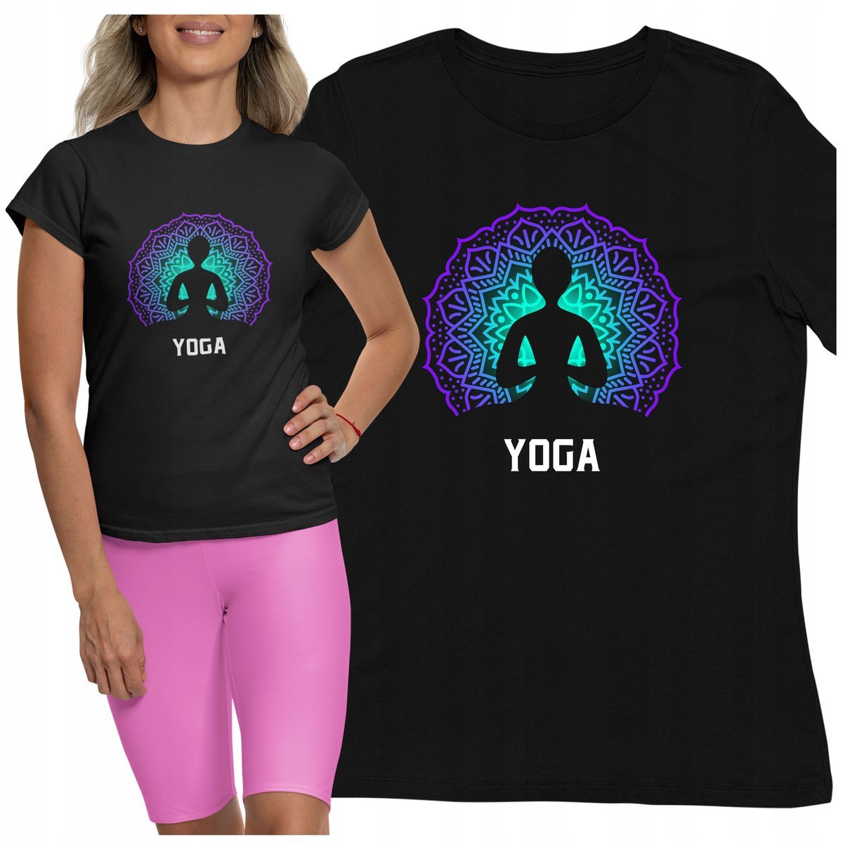 KOSZULKA DAMSKA JOGA YOGA MEDYTACJA CZARNY T-SHIRT DAMSKI