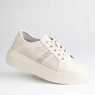 Półbuty damskie - Półbuty damskie buty GOODIN GD-LX1043 beż skóra naturalna ażurek lekkie 36 - miniaturka - grafika 1