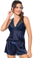 Piżamy damskie - Satynowa piżama damska granatowa Mari, Kolor granatowy, Rozmiar S, Donna - Intymna - miniaturka - grafika 1
