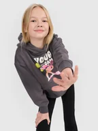 Bluzy dla dziewczynek - 4F Bluza dresowa nierozpinana z kapturem dziewczęca - szara 164 (13-14 lat) - miniaturka - grafika 1