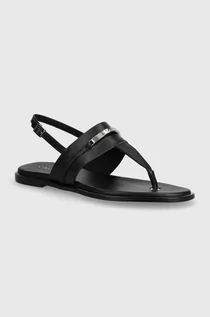 Sandały damskie - Calvin Klein sandały skórzane FLAT TP SANDAL METAL BAR LTH damskie kolor czarny HW0HW02031 - grafika 1