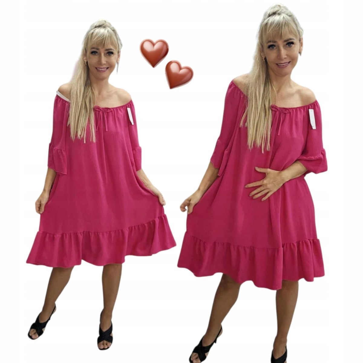 Sukienka Hiszpanka boho fuksja piękna rewelacyjna luźna wygodna 54 56 7xl