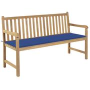 Ławki ogrodowe - vidaXL Ławka ogrodowa z kobaltową poduszką, 150 cm, drewno tekowe - miniaturka - grafika 1