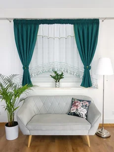 Firana gotowa z zasłonami ozdobiona lambrekinem- zielona. gotowa firanka - Firany - miniaturka - grafika 1