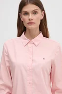 Koszule damskie - Tommy Hilfiger koszula bawełniana damska kolor różowy regular z kołnierzykiem klasycznym - miniaturka - grafika 1