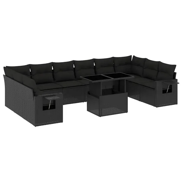 Zestaw mebli ogrodowych modułowych czarny rattan PE 62 x 62 x 69 cm