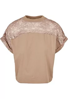 Koszulki i topy damskie - Urban Classics Damska koszulka z krótkim rękawem Oversized Lace Tee, damska górna część z koronkową wstawką, dostępna w wielu kolorach, rozmiary XS-5XL, Softtaupe, 3XL - grafika 1