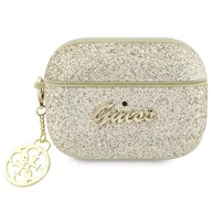 Akcesoria do słuchawek - Guess GUAP2GLGSHD AirPods Pro 2 cover złoty/gold Glitter Flake 4G Charm - miniaturka - grafika 1