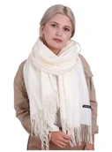Apaszki i szaliki damskie - Ecru Szalik damski duży cashmere frędzle SZA-59 - miniaturka - grafika 1
