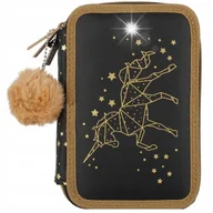 Piórniki - PIÓRNIK TRZYKOMOROWY Z WYPOSAŻENIEM DLA DZIEWCZYNKI ZŁOTY KOTEK JEDNOROŻEC - miniaturka - grafika 1