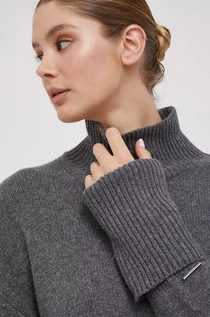 Swetry damskie - Calvin Klein sweter wełniany damski kolor szary ciepły z golfem - grafika 1
