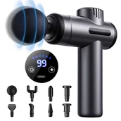 Masażery - Bizcasa Pistolet Do Masażu Mięśni 99 Prędkości 8 Główki Lcd Usb C - miniaturka - grafika 1