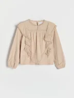 Bluzki dla dziewczynek - Reserved - Bluzka z falbanką - beżowy - miniaturka - grafika 1