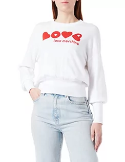 Swetry damskie - Love Moschino Damski sweter z okrągłym dekoltem, biały (Optical White), 46, optical white, 46 - grafika 1