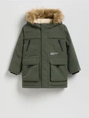 Kurtki i płaszcze dla chłopców - Reserved - Ocieplana kurtka z kapturem - jasny zielony - miniaturka - grafika 1